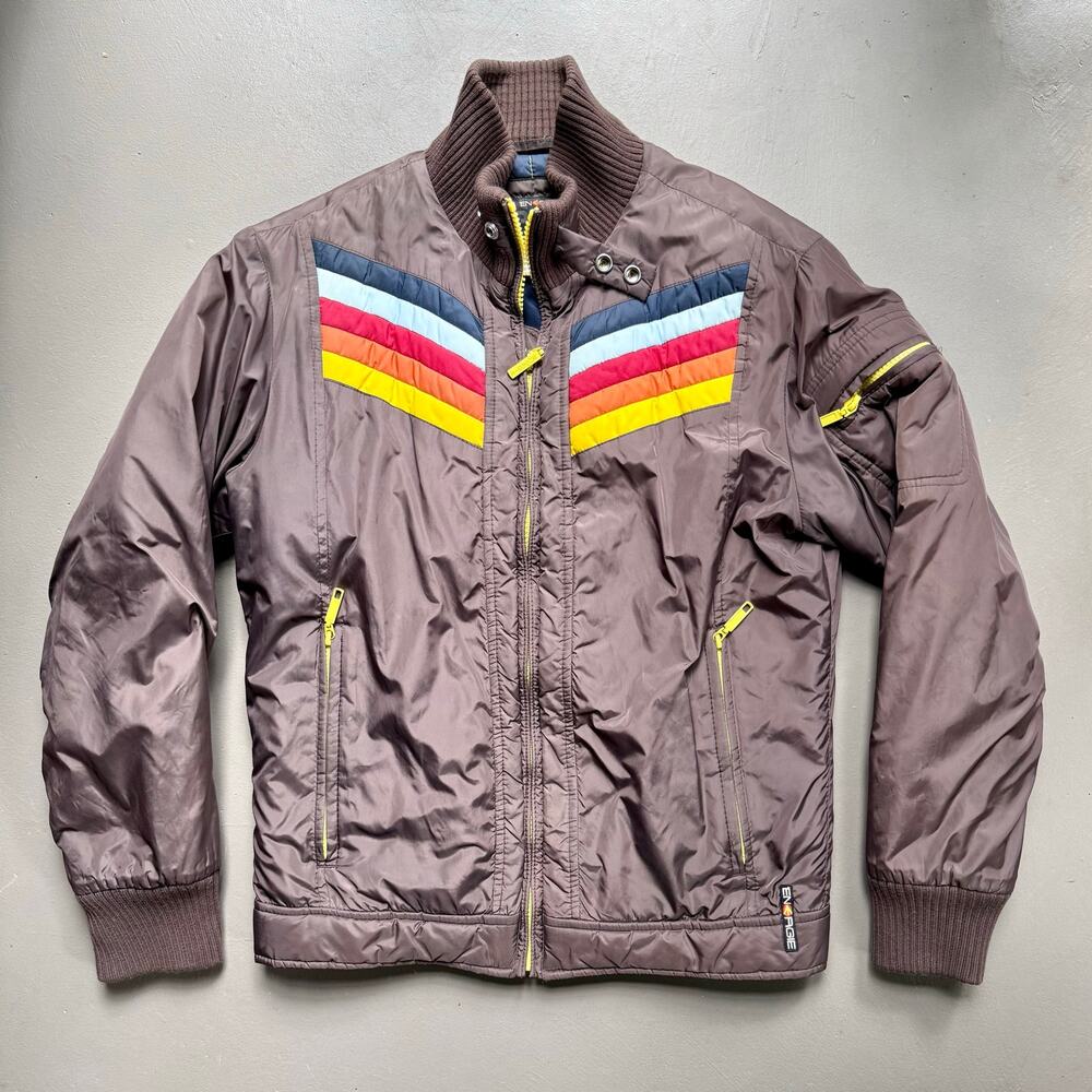 Energie Rainbow Stripe Bomber Jacket Brown Retro Y2K Indie Medium